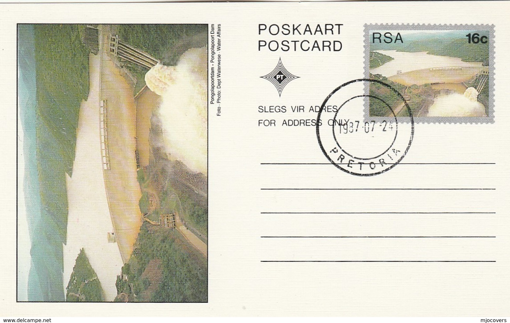 1987 First Day 16c SOUTH AFRICA Postal STATIONERY CARD Illus PONGOLAPOORT DAM Cover Stamps Rsa IRRIGATION - Covers & Documents