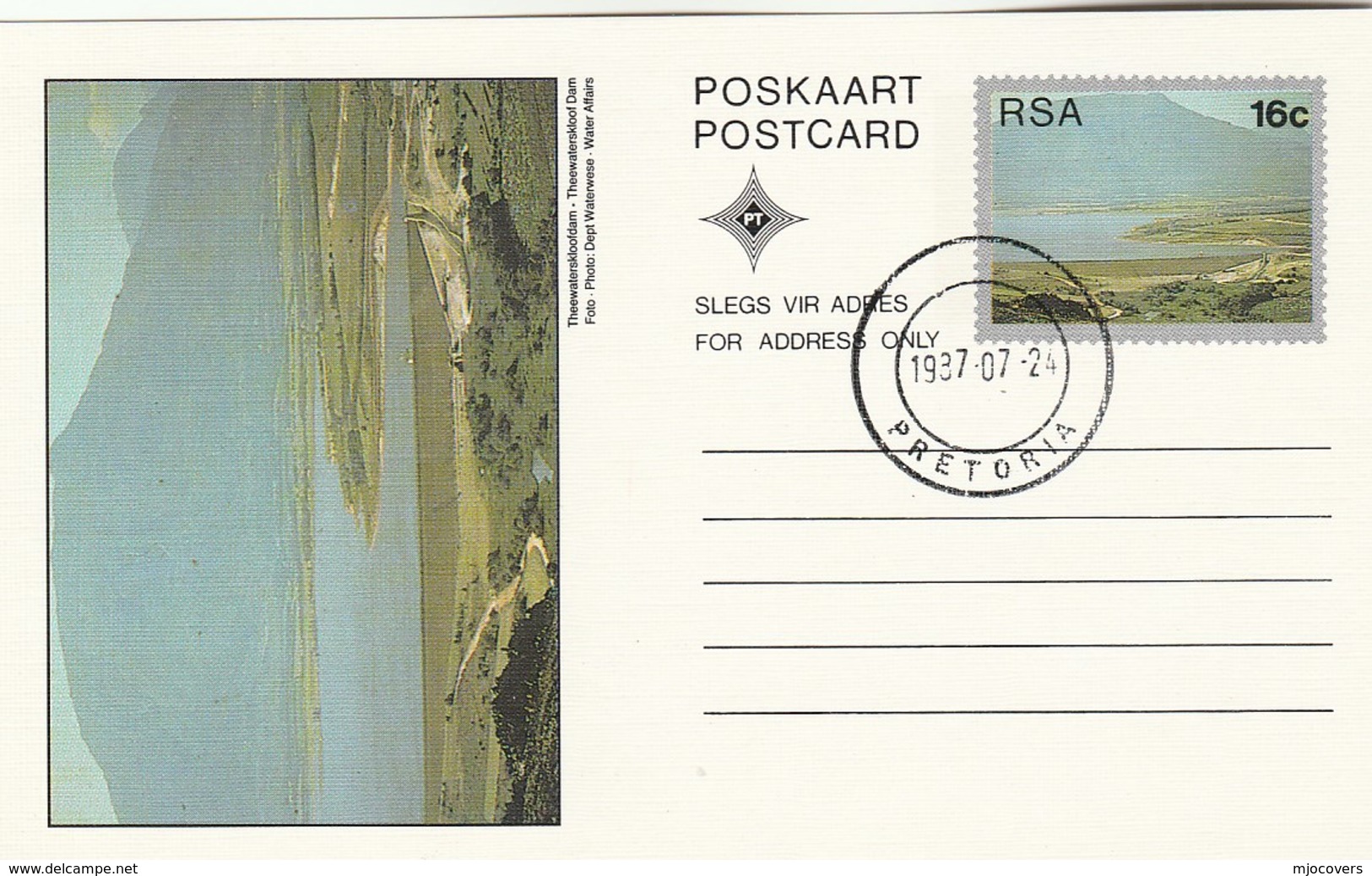 1987 First Day 16c SOUTH AFRICA Postal STATIONERY CARD Illus THEEWATERSKLOOF DAM Cover Stamps Rsa - Covers & Documents