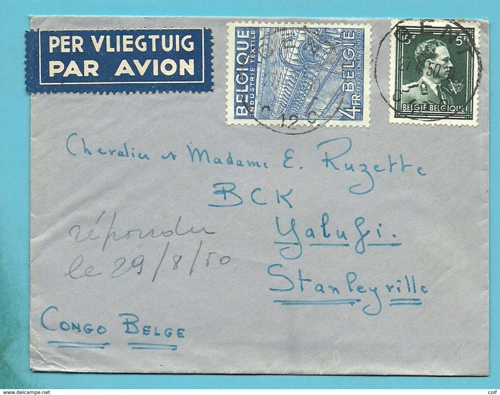 696+771 Op Brief PAR AVION (per Luchtpost) Met Stempel GENT 12 Naar Congo-Belge - 1948 Export