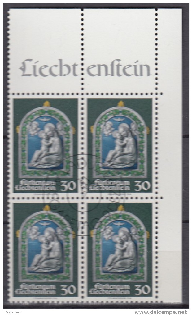 LIECHTENSTEIN, 555, 4erBlock, Eckrand, Gestempelt, Weihnachten 1971 - Used Stamps