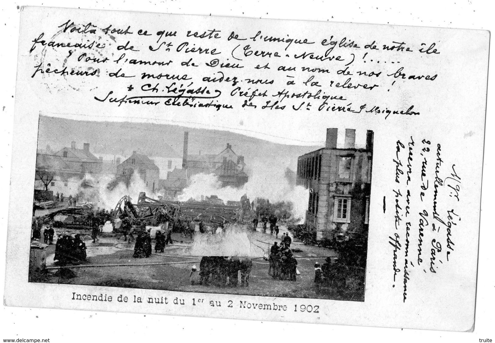 SAINT-PIERRE-ET-MIQUELON INCENDIE DE LA NUIT DU 1 ER AU 2 NOVEMBRE 1902 (CARTE PRECURSEUR) - Saint-Pierre-et-Miquelon