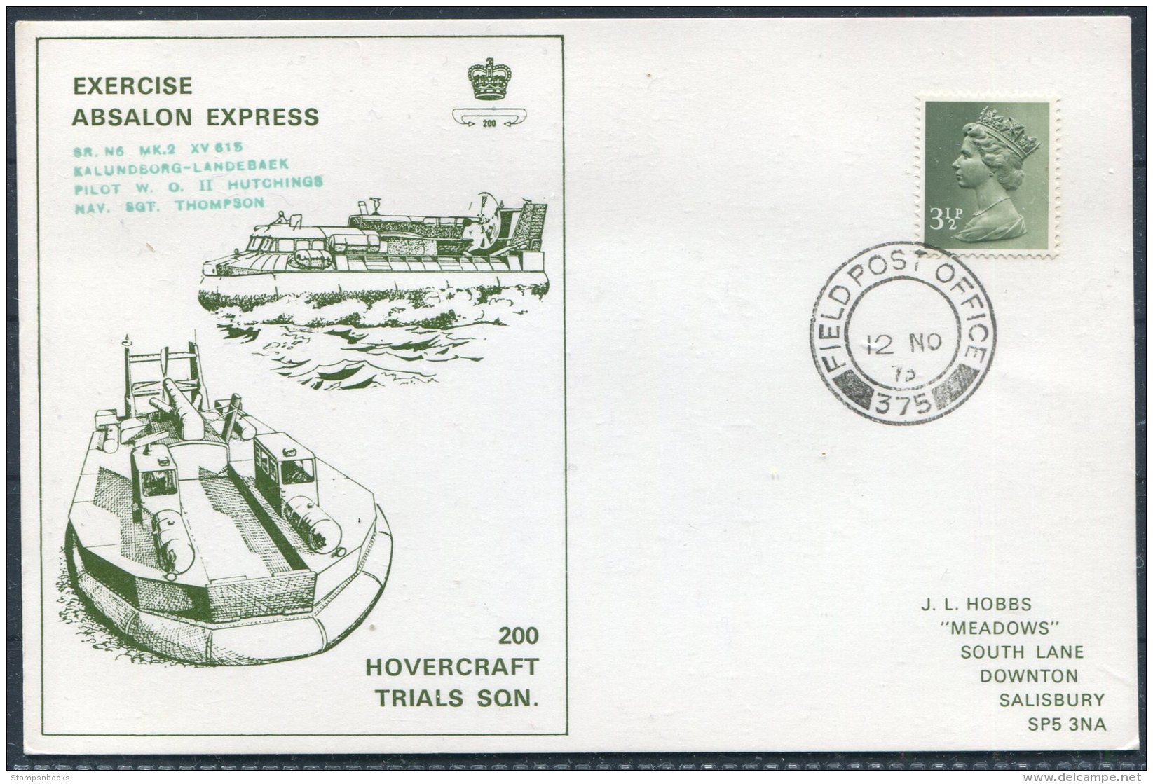 1975 GB Denmark Field Post Office FPO Military Exercise Absalon Express Hovercraft Trials Postcard - Covers & Documents