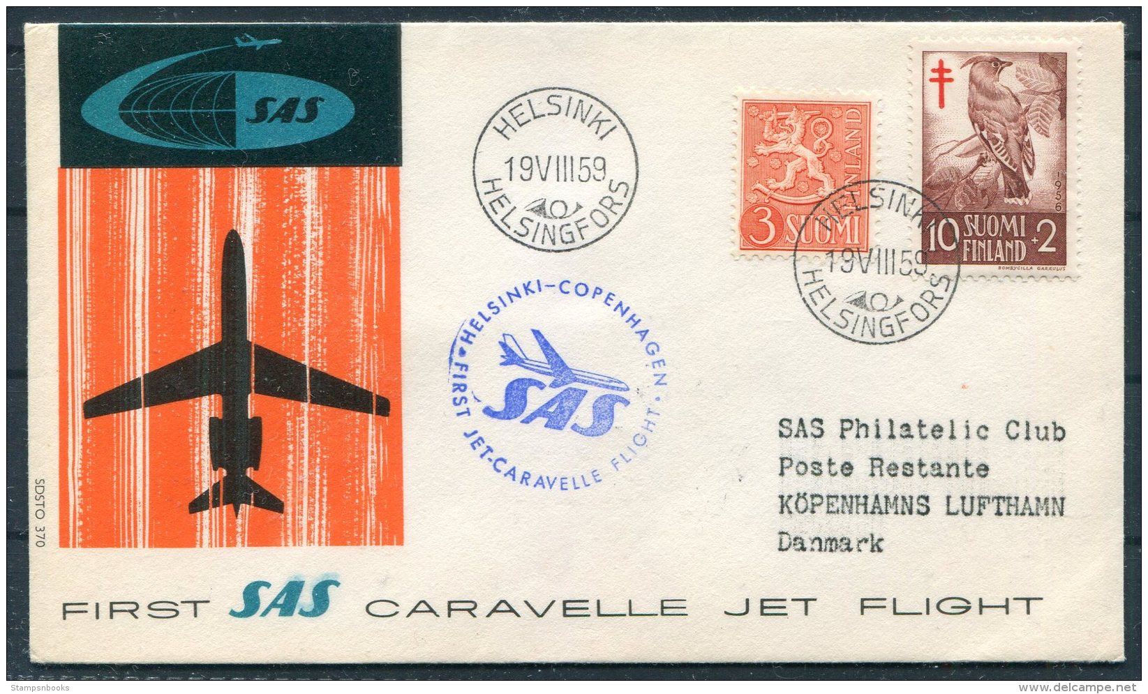 1959 Finland SAS First Flight Cover Helsinki - Copenhagen Denmark - Brieven En Documenten