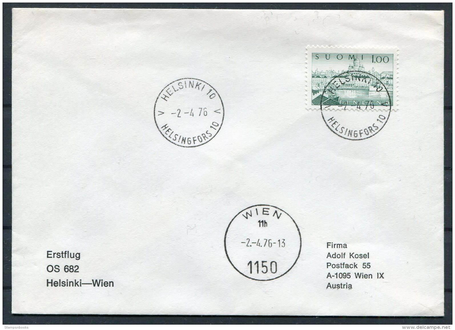 1976 Finland First Flight Cover Helsinki - Wien Austria - Covers & Documents