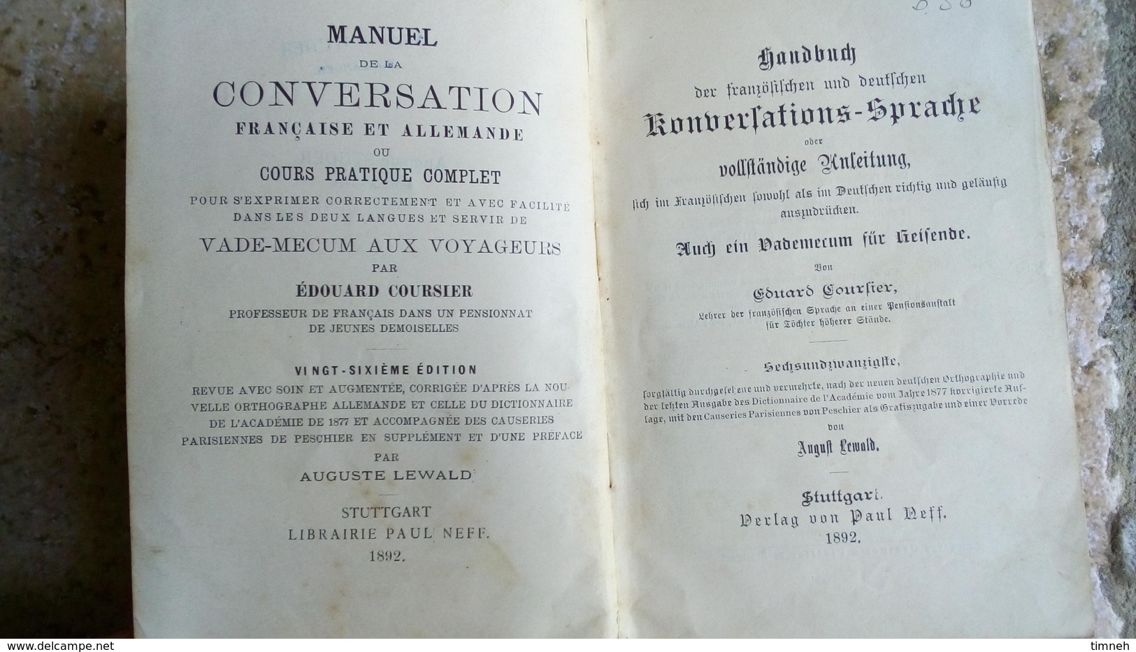 COURSIER 1892 MANUEL De La CONVERSATION Française Et Allemande HANDBUCH Der Französischen Und Deutschen Sprache CAUSERIE - Livres Anciens