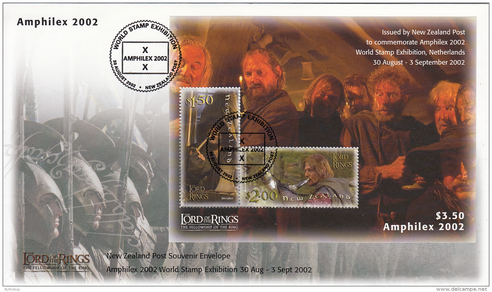 New Zealand 2002 Cover Scott #1755b Strider, Boromir Lord Of The Rings Amphilex 2002 - Expositions Philatéliques