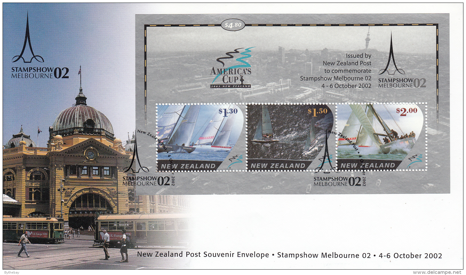 New Zealand 2002 Cover Scott #1827b Souvenir Sheet Of 3 America's Cup 2003 Stampshow Melbourne 02 - Expositions Philatéliques