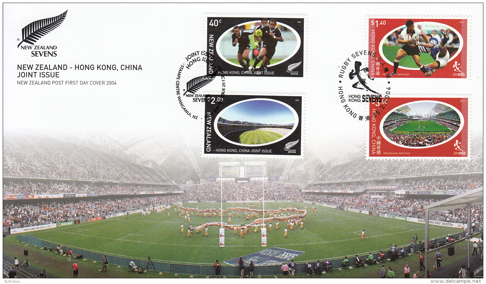 New Zealand 2004 FDC Scott #1917, #1920 Hong Kong #1084, #1086 Rugby Sevens Joint With Hong Kong - Emissions Communes