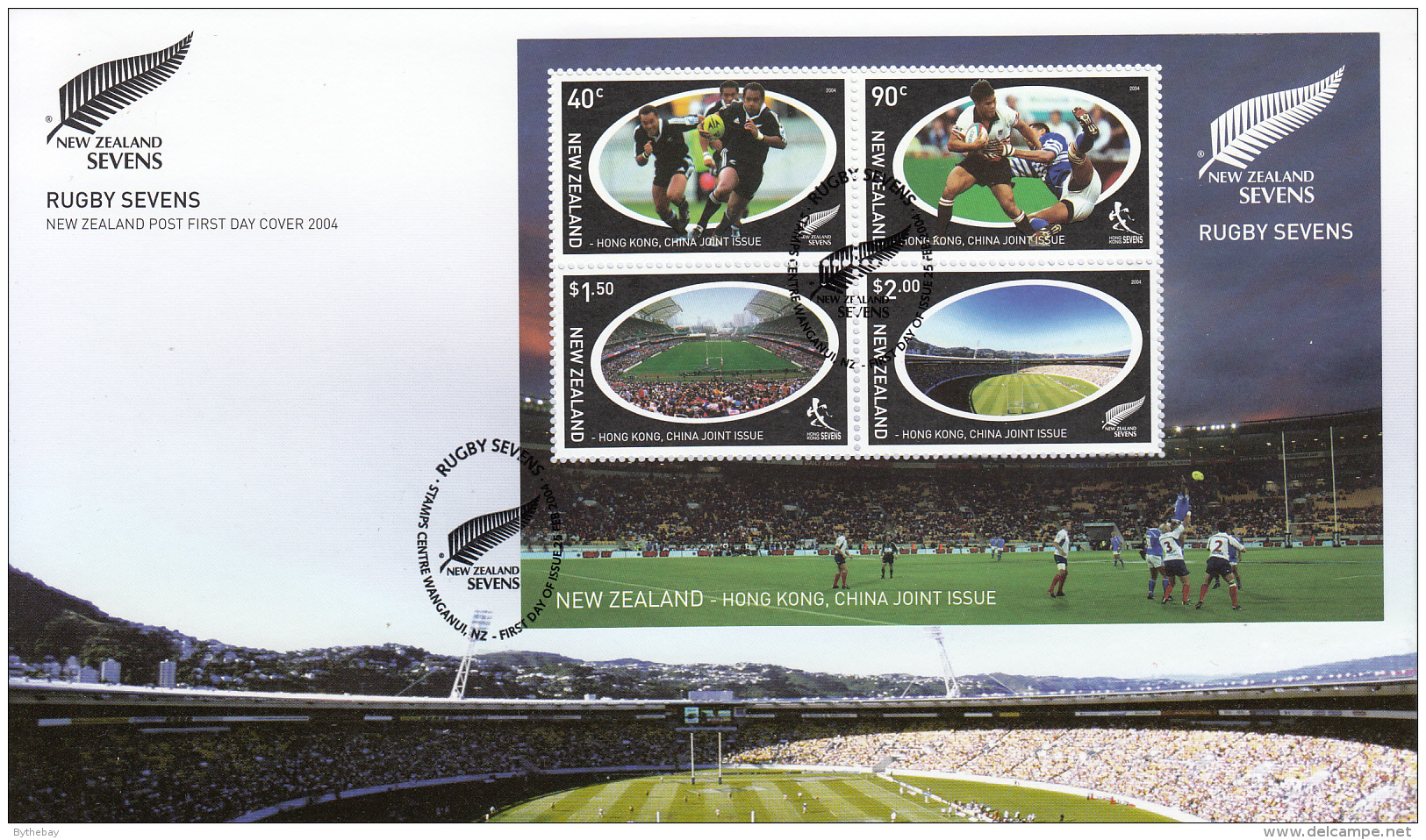 New Zealand 2004 FDC Scott #1920a Souvenir Sheet Of 4 Rugby Sevens Joint With Hong Kong - Emissions Communes
