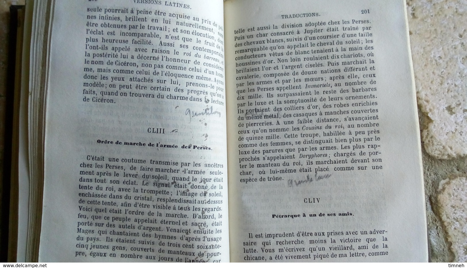 RECEUIL DE VERSIONS LATINES TRADUCTIONS de Delestrée - Manque page TITRE+TABLE 1ère partie (état médiocre) Fin XIXe?