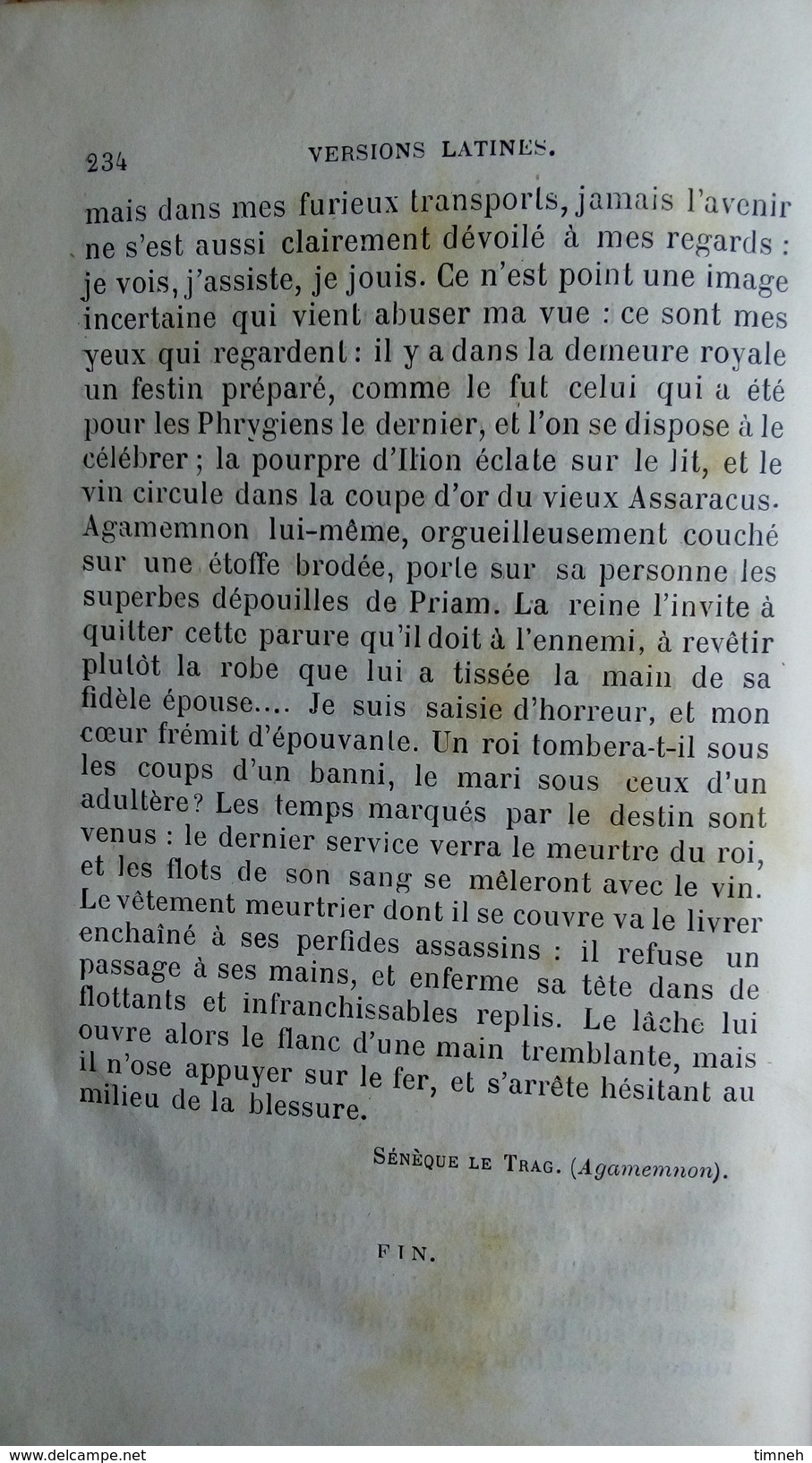 RECEUIL DE VERSIONS LATINES TRADUCTIONS de Delestrée - Manque page TITRE+TABLE 1ère partie (état médiocre) Fin XIXe?