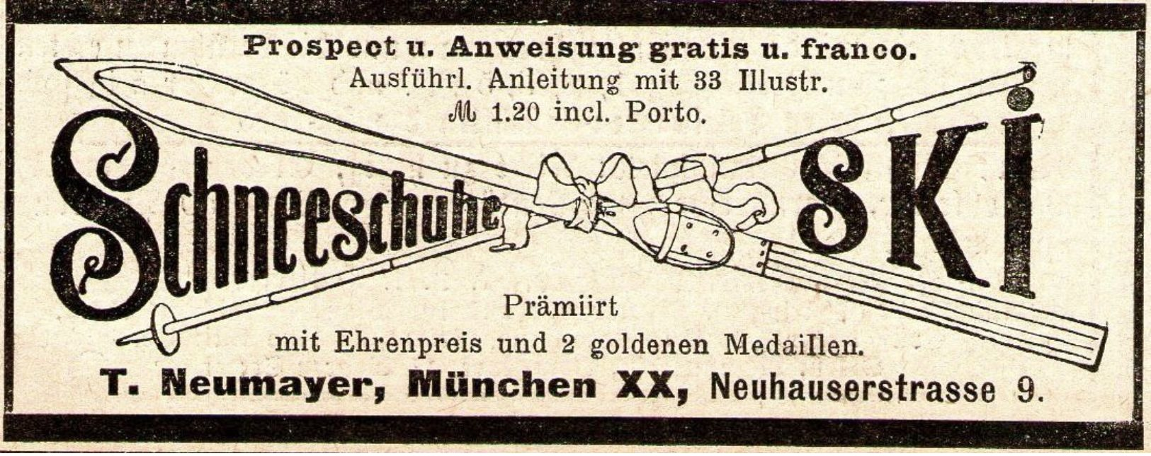 Original-Werbung/ Anzeige 1894 - SCHNEESCHUHE / SKI - NEUMAYER - MÜNCHEN - Ca. 80 X 35 Mm - Werbung