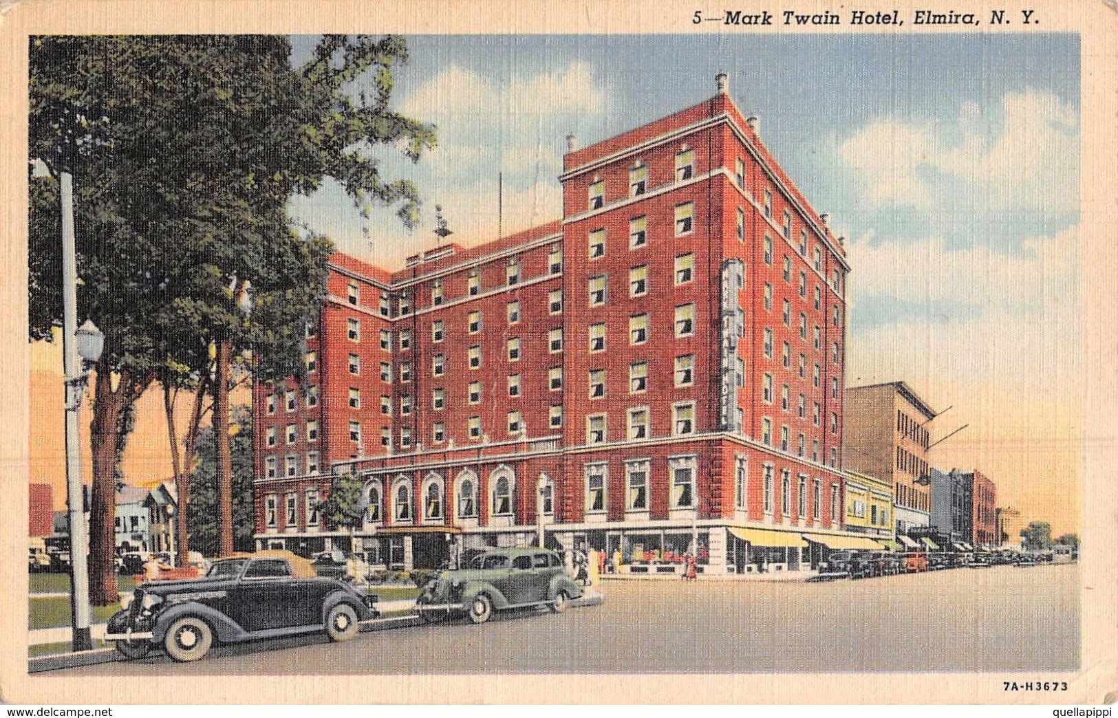 06664 "5 - MARK TWAIN HOTEL, ELMIRA, NEW YORK"  ANIMATA, AUTO.  CART  SPED 1948 - Andere Monumenten & Gebouwen