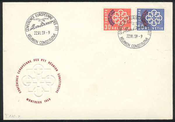 TOPIC EUROPA SWITZERLAND: 1959 Issue, Europa PPT Conference, On A FDC Cover, Ex - 1956
