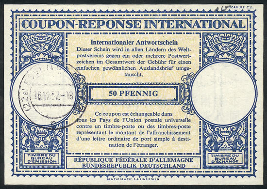 GERMANY 50Pf. International Reply Coupon Of The Year 1957, Excellent Quality! - Other & Unclassified