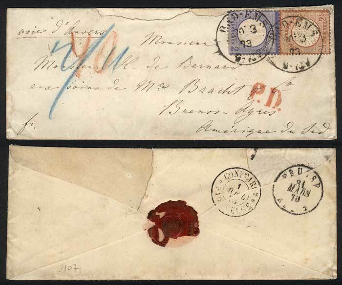 GERMANY "BELGIAN PAQUEBOT: Cover From Bad-Elms To Buenos Aires, Franked 4½Gr., E - Other & Unclassified