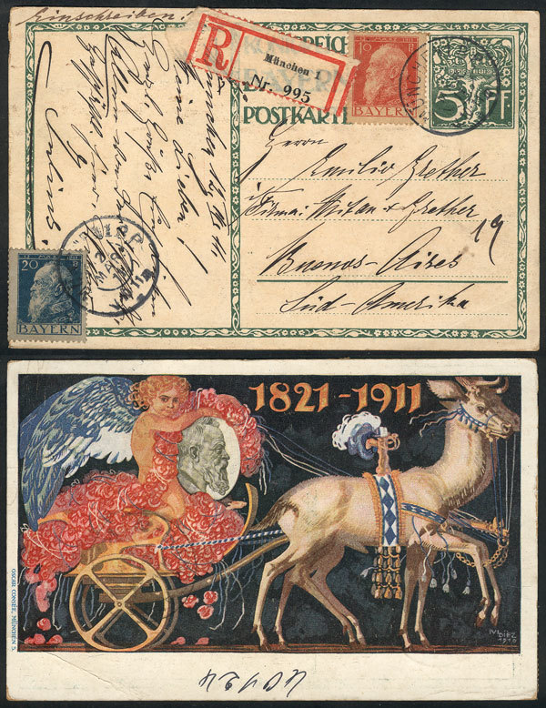 GERMANY 5Pf. Postal Card Illustrated On Back + Additional Postage (total 35Pf.) - Altri & Non Classificati