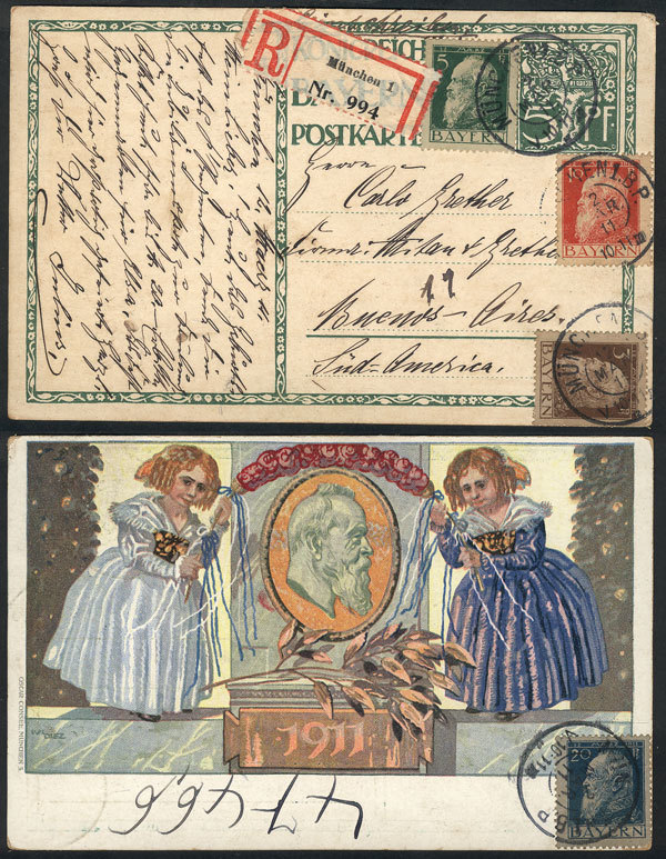 GERMANY 5Pf. Postal Card Illustrated On Back + Additional Franking (total 43Pf.) - Otros & Sin Clasificación