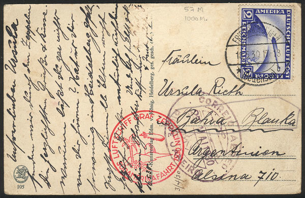 GERMANY Card Flown By ZEPPELIN Sent From Friedrichshafen To Bahia Blanca (Argent - Sonstige & Ohne Zuordnung