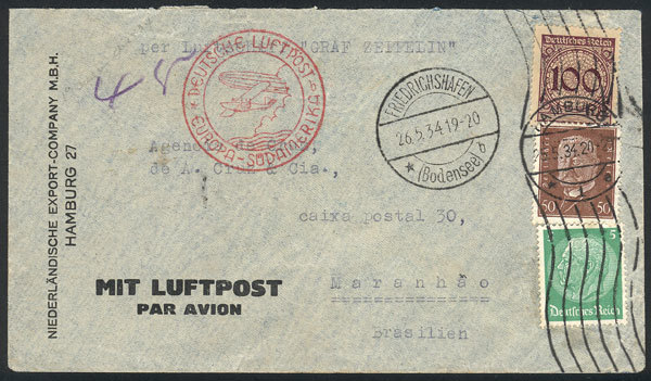 GERMANY Commercial Cover Flown By ZEPPELIN, Sent From Hamburg To Brazil On 25/MA - Altri & Non Classificati