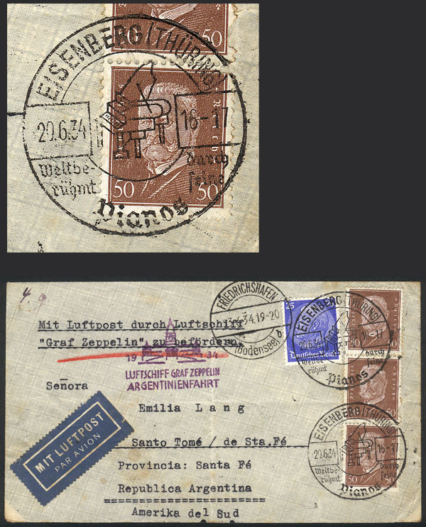 GERMANY 22/JUN/1934 Eisenberg I. Thüring - Santo Tomé (Argentina), By ZEPPELIN: - Otros & Sin Clasificación