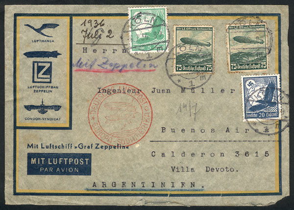 GERMANY Cover Flown By Zeppelin, Sent From Köln To Argentina On 8/JUL/1937, Very - Altri & Non Classificati