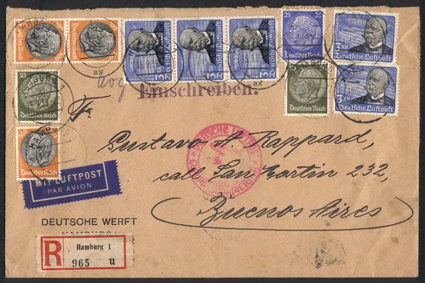 GERMANY Registered Airmail Cover Franked By Michel 539 X5 + Other Values, Sent F - Altri & Non Classificati
