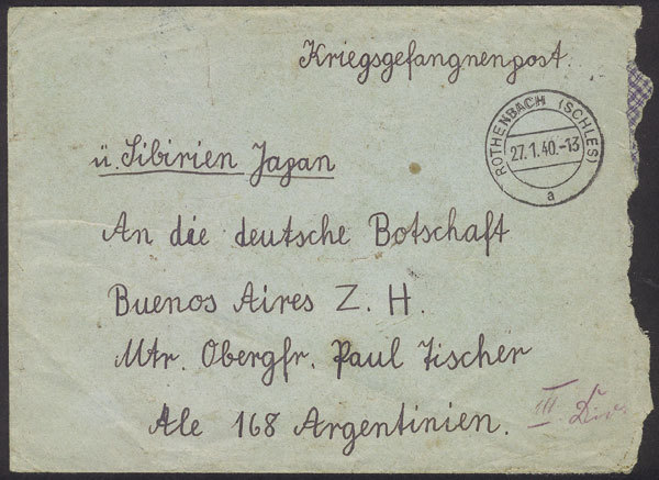 GERMANY Cover With Free Frank Of POWs, Sent On 27/JA/1940 From Rothenbach To The - Altri & Non Classificati