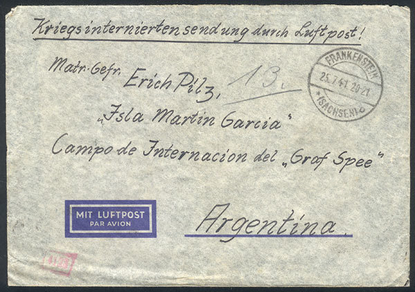 GERMANY "Airmail Cover Sent With Free Frank On 25/JUL/1941 From Frankenstein To - Altri & Non Classificati