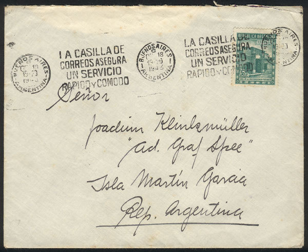 GERMANY Cover With Argentine Postage Of 5c. Sent On 18/OC/1943 To The Sailor Joa - Altri & Non Classificati