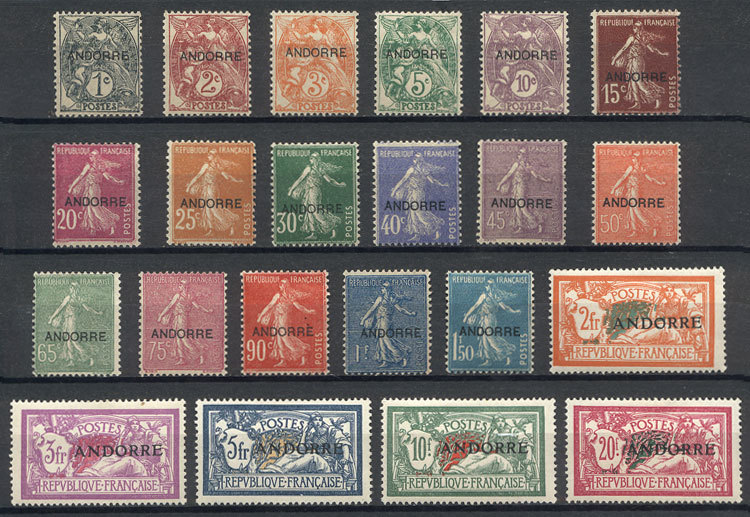 ANDORRA Sc.1/22, 1931 Complete Set Of 22 Overprinted Values, Mint Lightly Hinged - Unused Stamps