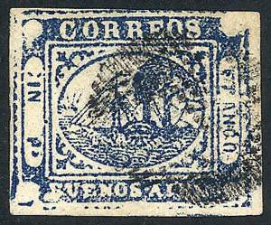 ARGENTINA GJ.11, IN Ps. Blue, Type 16 On The Reconstruction (right Sheet Margin) - Buenos Aires (1858-1864)