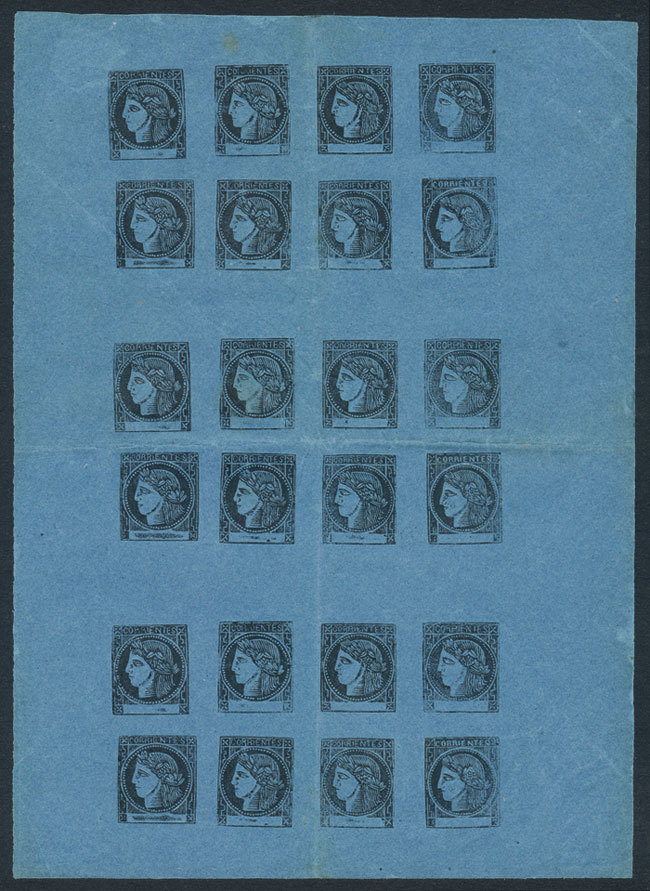 ARGENTINA GJ.3, 1860 3c. Blue, Complete Sheet Of 24 Stamps Formed By 3 Blocks Of - Corrientes (1856-1880)