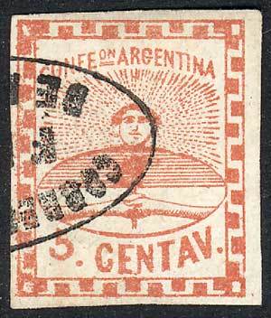 ARGENTINA GJ.1, Cancelled By Double Ellipse FRANCA Cancel Of ROSARIO, VF. Authen - Neufs