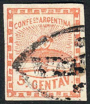 ARGENTINA GJ.1, With Double Ogive FRANCA Decorated Cancel Of SANTA FE In Black ( - Nuevos
