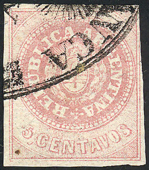 ARGENTINA GJ.7, 5c. Rose With Accent Over The U, With The Extremely Rare Cancel - Nuevos