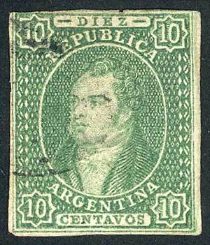 ARGENTINA GJ.17, 10c. Green, ABSOLUTELY CLEAR Example, With A Fantastic And Perf - Usados