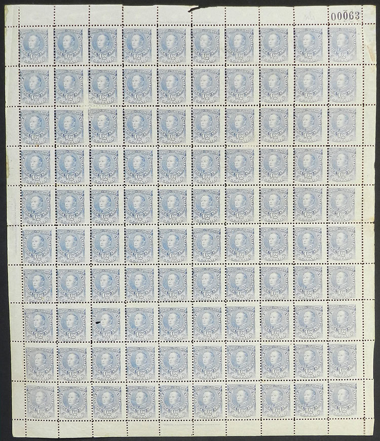 ARGENTINA GJ.97, ½c. Urquiza, Complete Sheet Of 100 Stamps, MNH (7 Stamps With S - Autres & Non Classés