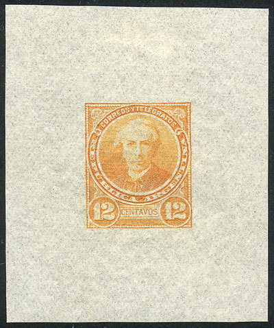 ARGENTINA GJ.111, 12c. Alberdi, Die Proof Printed In Yellowish Orange Color On V - Autres & Non Classés