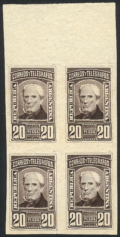 ARGENTINA GJ.118 20P. Brown, Proof In Dark Chestnut, Block Of 4 Printed On Thin - Other & Unclassified