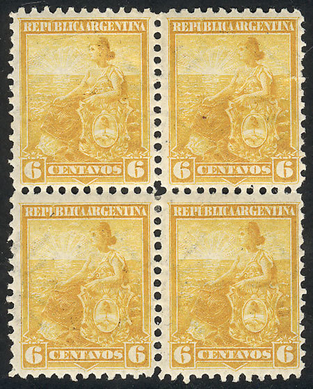 ARGENTINA GJ.223, 6c. Liberty, PROOF In Dark Yellow, Block Of 4 On Original Pape - Autres & Non Classés