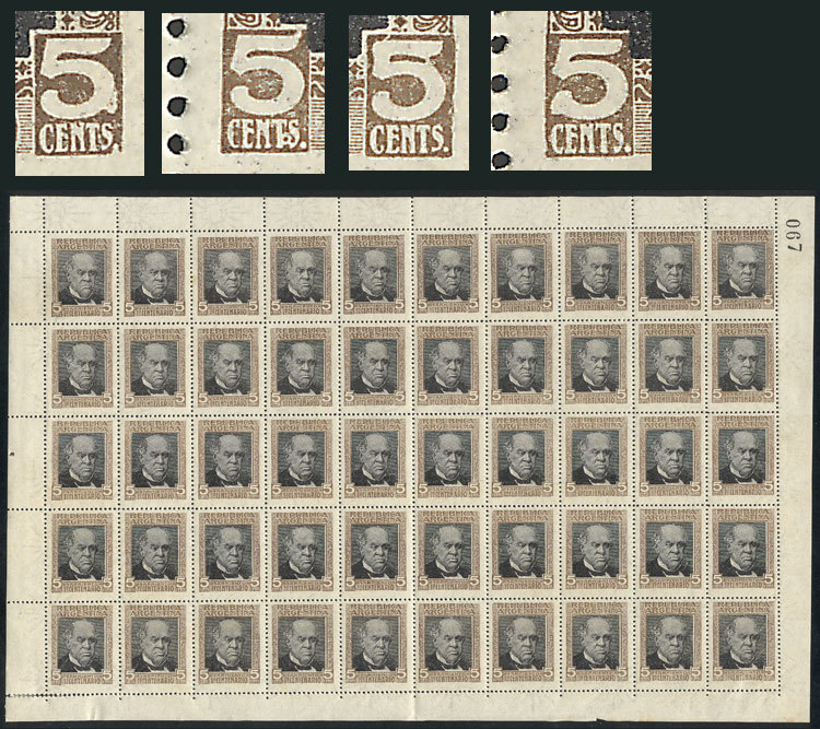 ARGENTINA "GJ.316 + 316a + 316b + 316c + 316d, 1911 Sarmiento, Complete Sheet Of - Other & Unclassified