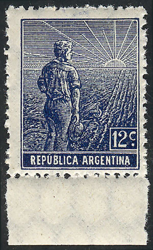 ARGENTINA GJ.350, 1912 12c. Plowman, German Paper, Vertical Honeycomb Wmk, PERFO - Autres & Non Classés