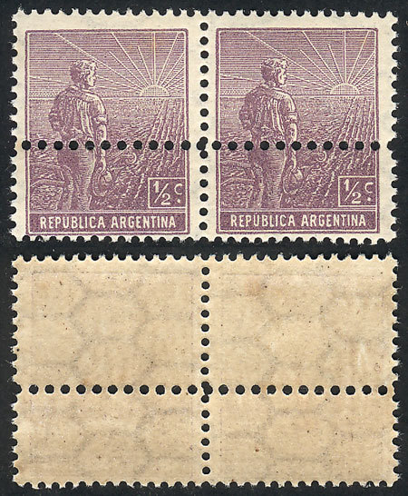 ARGENTINA GJ.383, Pair With VARIETY: Double Horizontal Perforation, One Across T - Autres & Non Classés