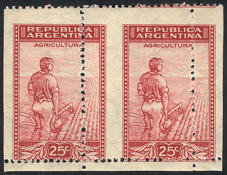 ARGENTINA GJ.756, 20c. Plowman, Pair With DRAMATICALLY SHIFTED PERFORATION, Spec - Autres & Non Classés