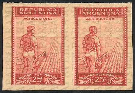 ARGENTINA GJ.756, 25c. Plowman, PROOF In The Issued Color, Imperf Pair Printed O - Sonstige & Ohne Zuordnung