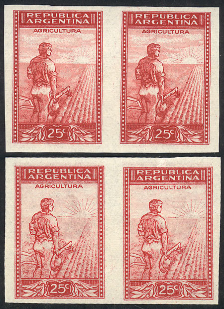 ARGENTINA GJ.808P, 25c. Plowman, Unwatermarked, IMPERFORATE PAIR With DOUBLE IMP - Autres & Non Classés