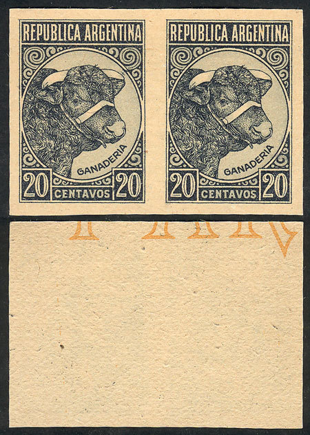 ARGENTINA GJ.874, 1942 20c. Bull, PROOF In The Adopted Color, Imperforate Pair P - Autres & Non Classés