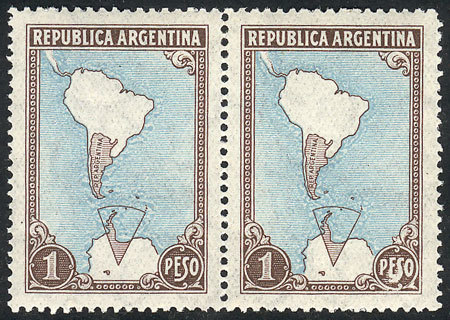 ARGENTINA "GJ.880, 1P. Map With Antarctica, Pair, Both With Variety: ""ROUGH SEA - Autres & Non Classés