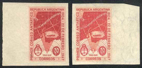 ARGENTINA GJ.944P + 945P, 1947 First Antarctic Post 20c. With And Without Waterm - Autres & Non Classés